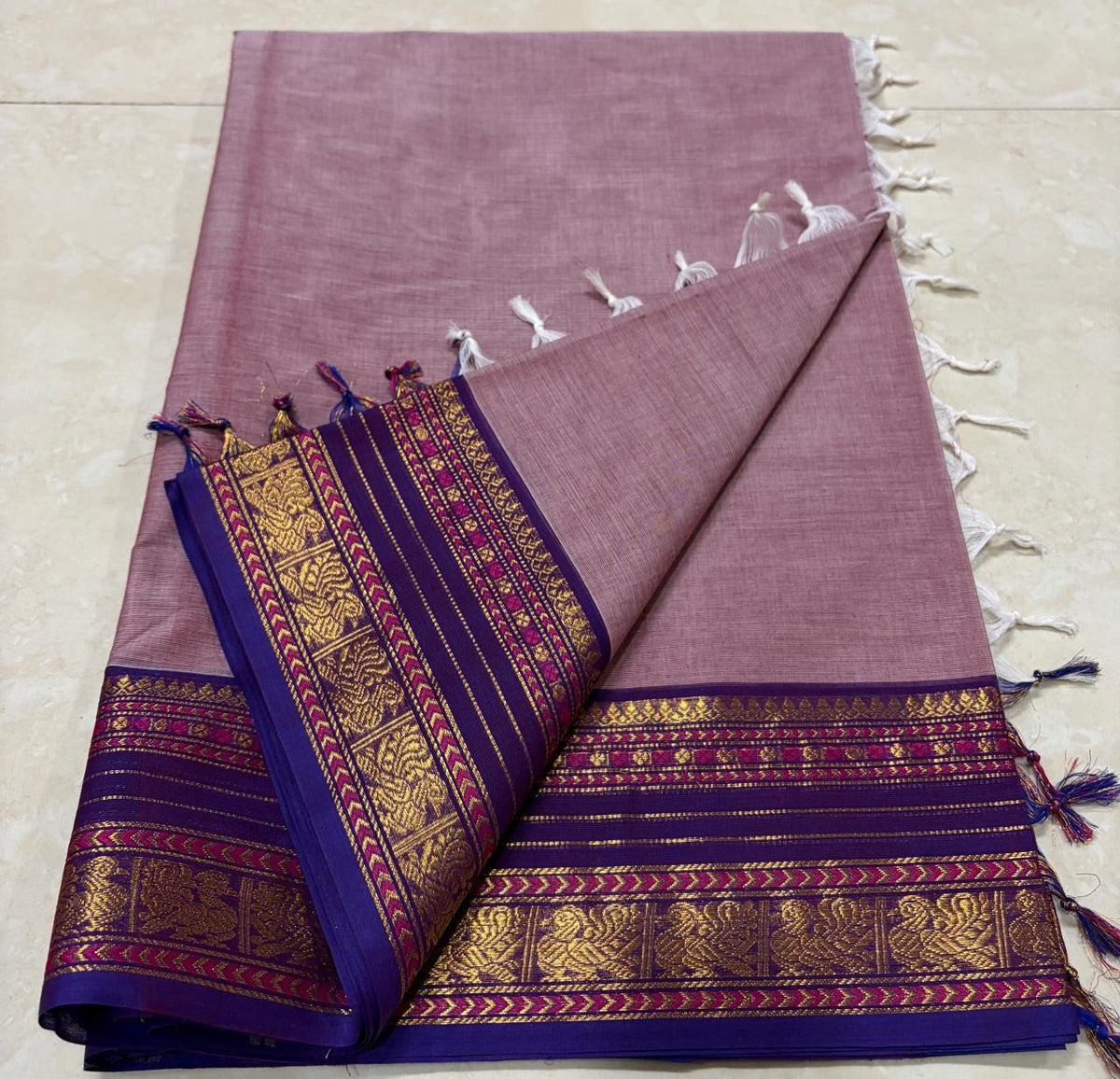 Kanchi Cotton Saree - Light Pink