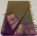 Kanchi Cotton Saree - Olive & Purple