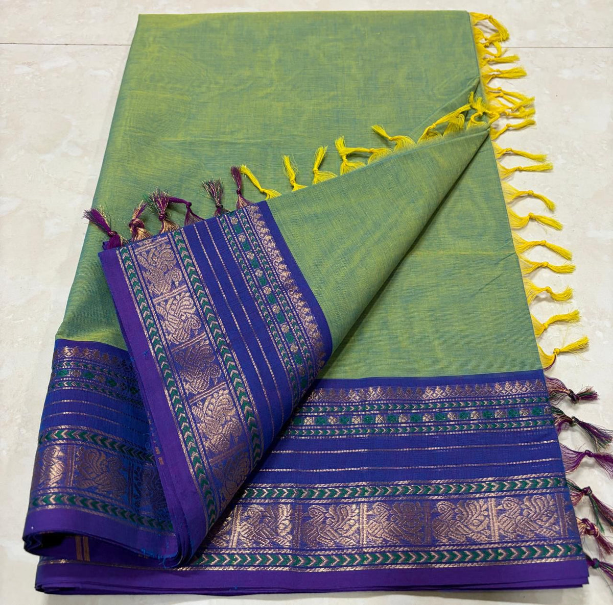 Kanchi Cotton Saree - Light Green