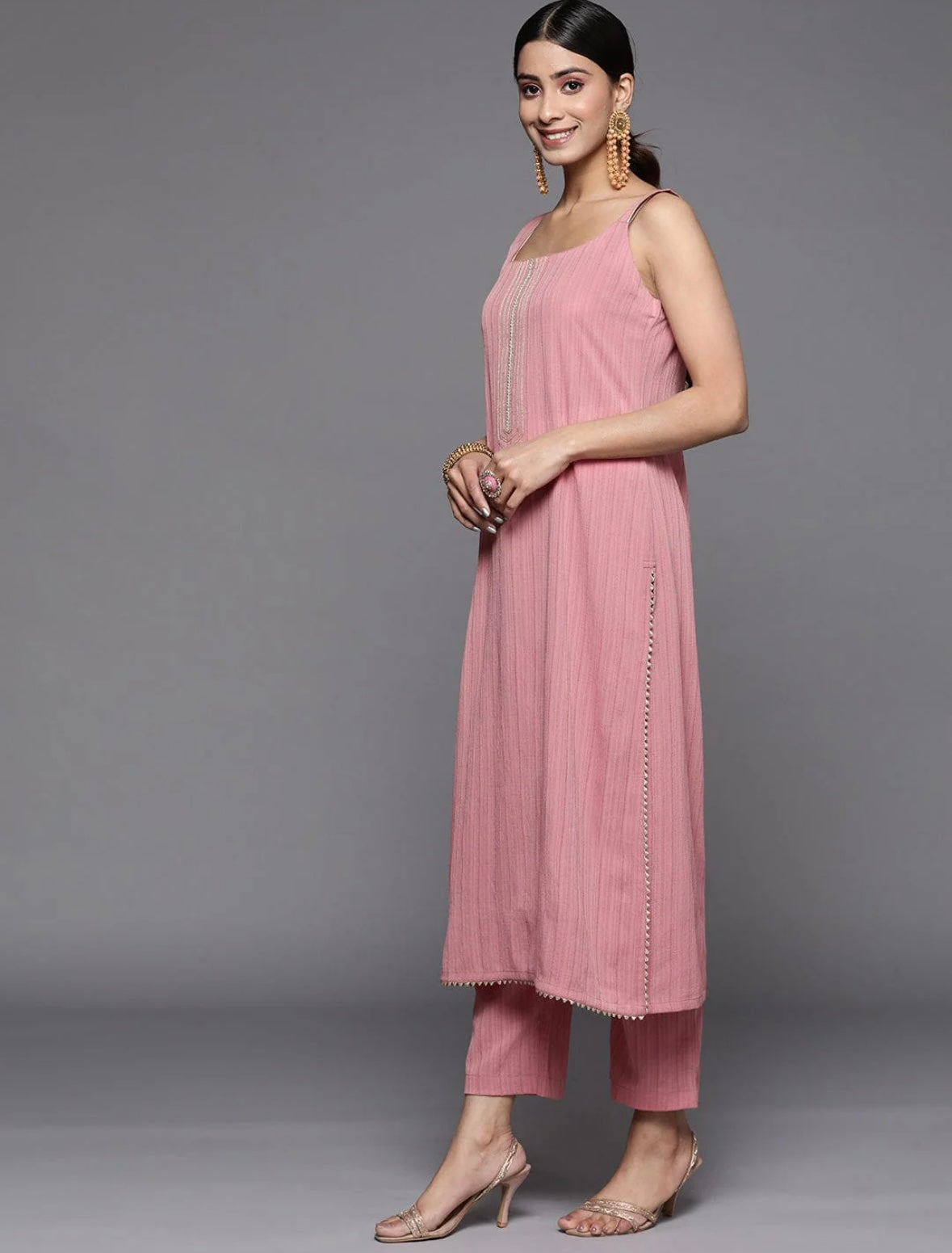 Sleeveless Kurta Set - Pink & Gold