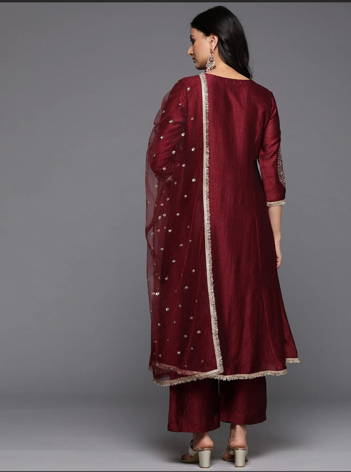 Embroidered Sequins Embellished Anarkali - Maroon & Gold