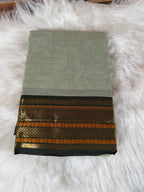 Cotton Saree - Sage & Dark Green Border