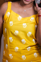 Yellow Floral Print Strap Kurti