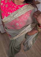 Crushed Saree - Sage green