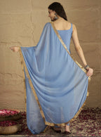 Sleeveless Kurta Set - Blue & Gold