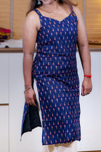 Navy Blue Gold Leaf Printed Strap Kurti