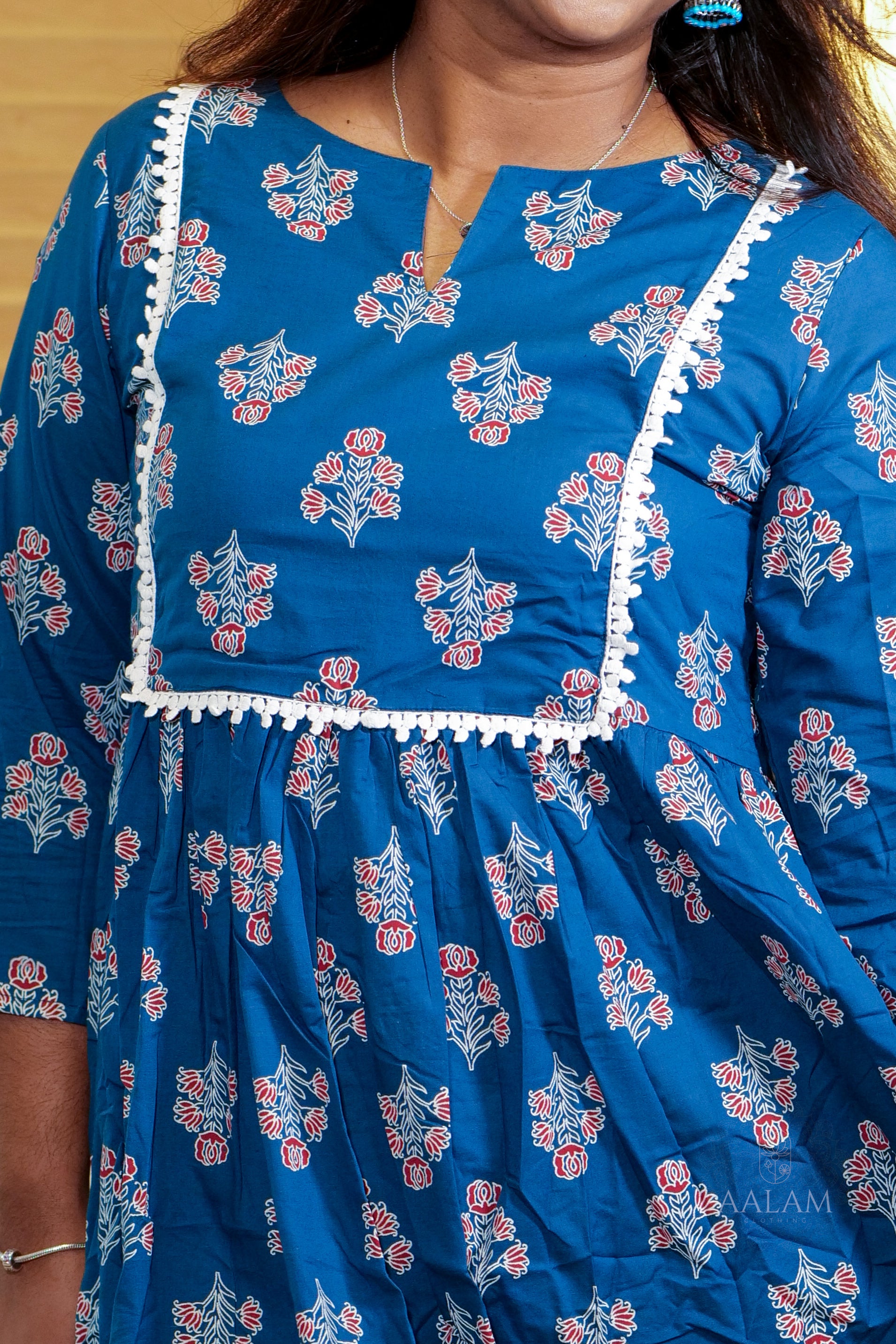 Teal Floral Flare Kurti