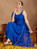 Blue Rayon Solid Kurta Set