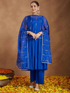 Blue Rayon Solid Kurta Set
