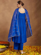 Blue Rayon Solid Kurta Set