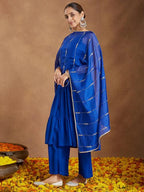 Blue Rayon Solid Kurta Set