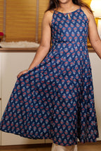 Navy Blue Floral Strap Flare Kurti