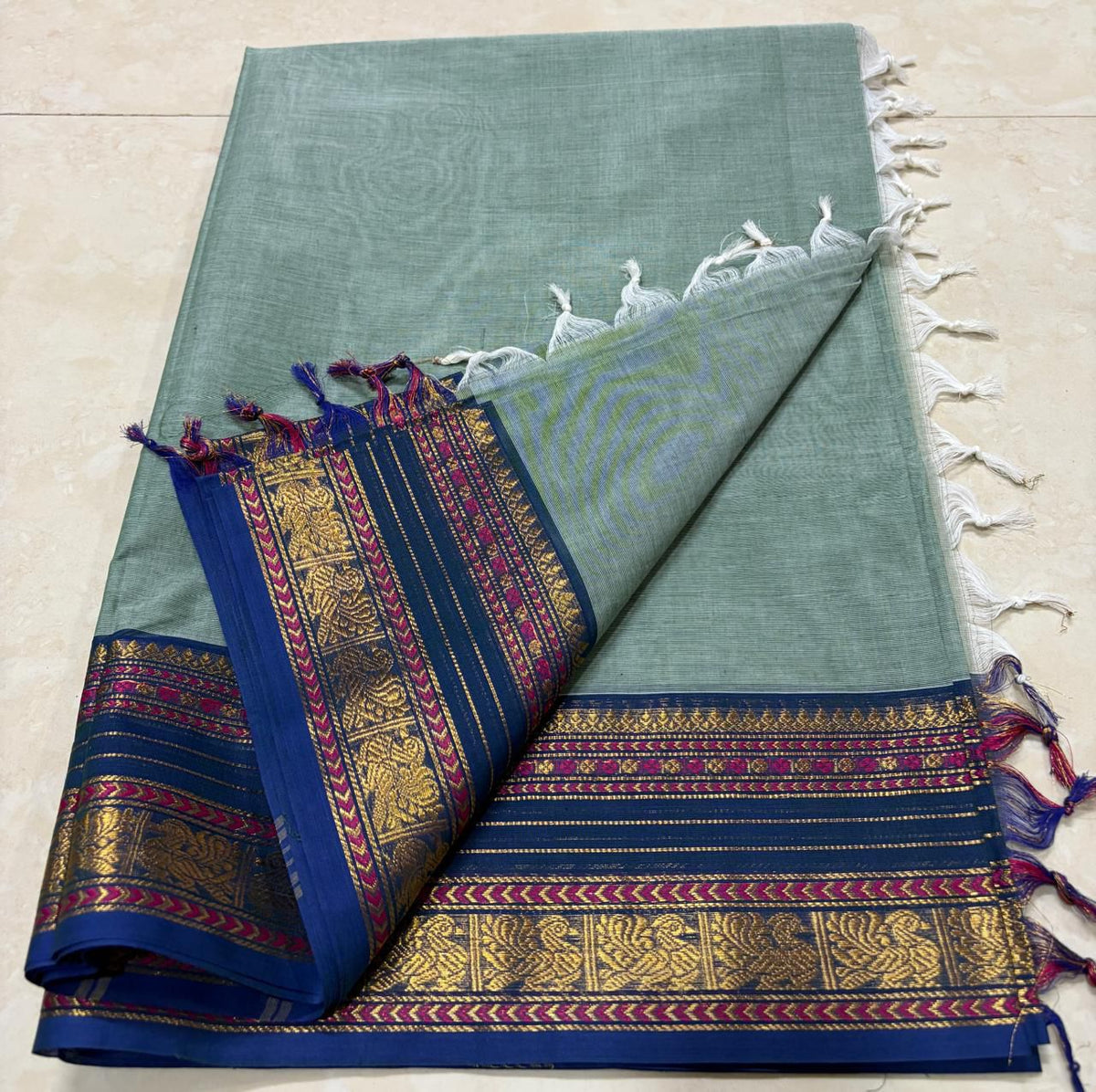 Kanchi Cotton Saree - Light Blue