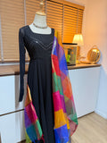 Leesha - Black annarkali with multi colour dupatta