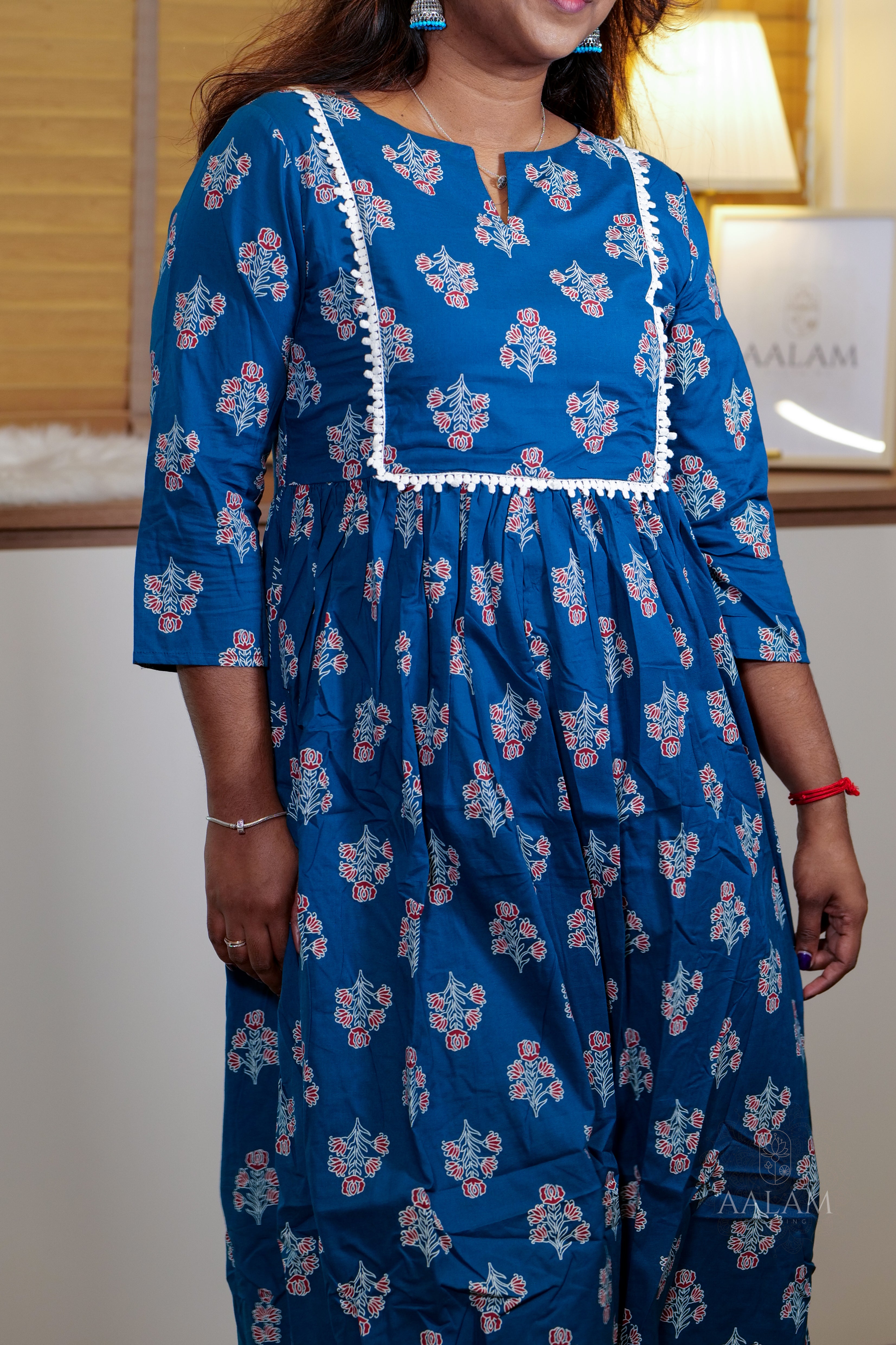 Teal Floral Flare Kurti