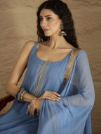 Sleeveless Kurta Set - Blue & Gold