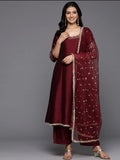 Embroidered Sequins Embellished Anarkali - Maroon & Gold