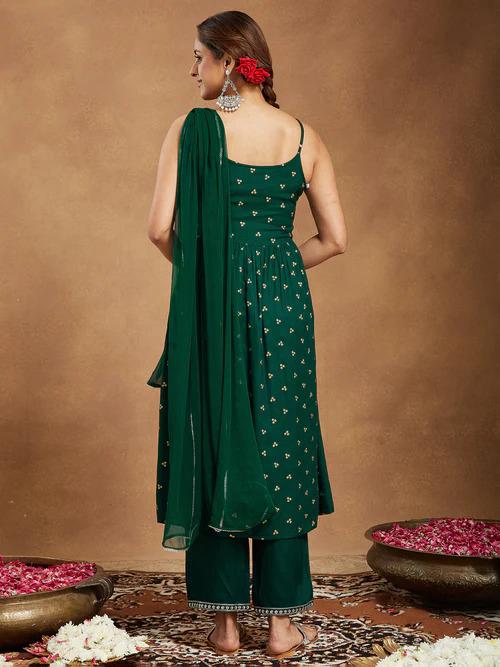 Green Rayon Foil Printed Kurta Set