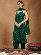 Green Rayon Foil Printed Kurta Set