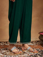 Green Rayon Foil Printed Kurta Set