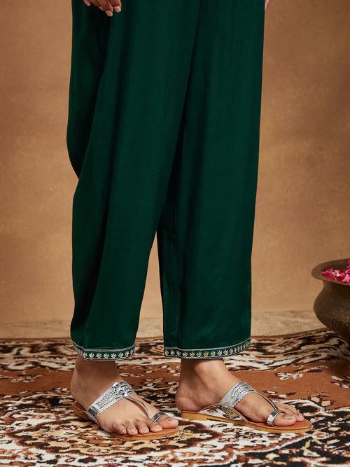 Green Rayon Foil Printed Kurta Set