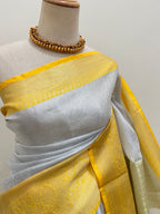 Banarasi Tissue Saree - Silver & Lemon Yellow