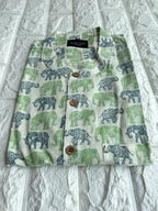 Men Short Sleeve Shirt - Green & Blue Elephant Prints