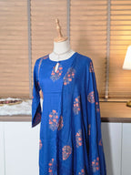 Royal Blue Rayon Gold Floral Printed Straight Kurta Set