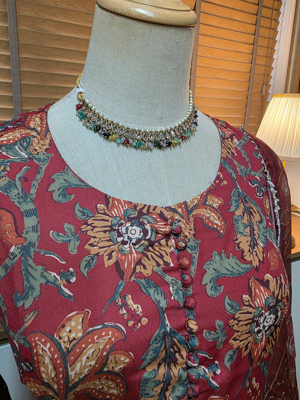 Anarkali - Brownish Maroon floral print