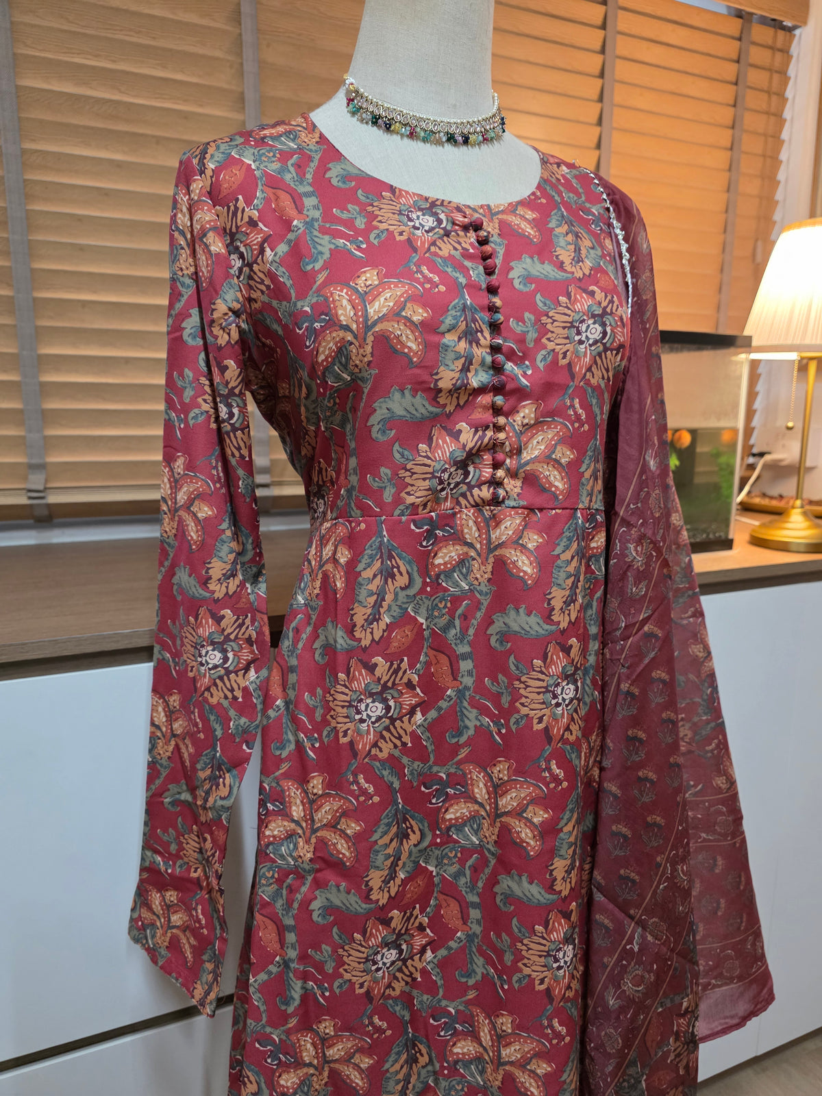 Anarkali - Brownish Maroon floral print