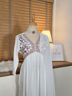 White Pure Cotton Embroidered A-line Kurta Set