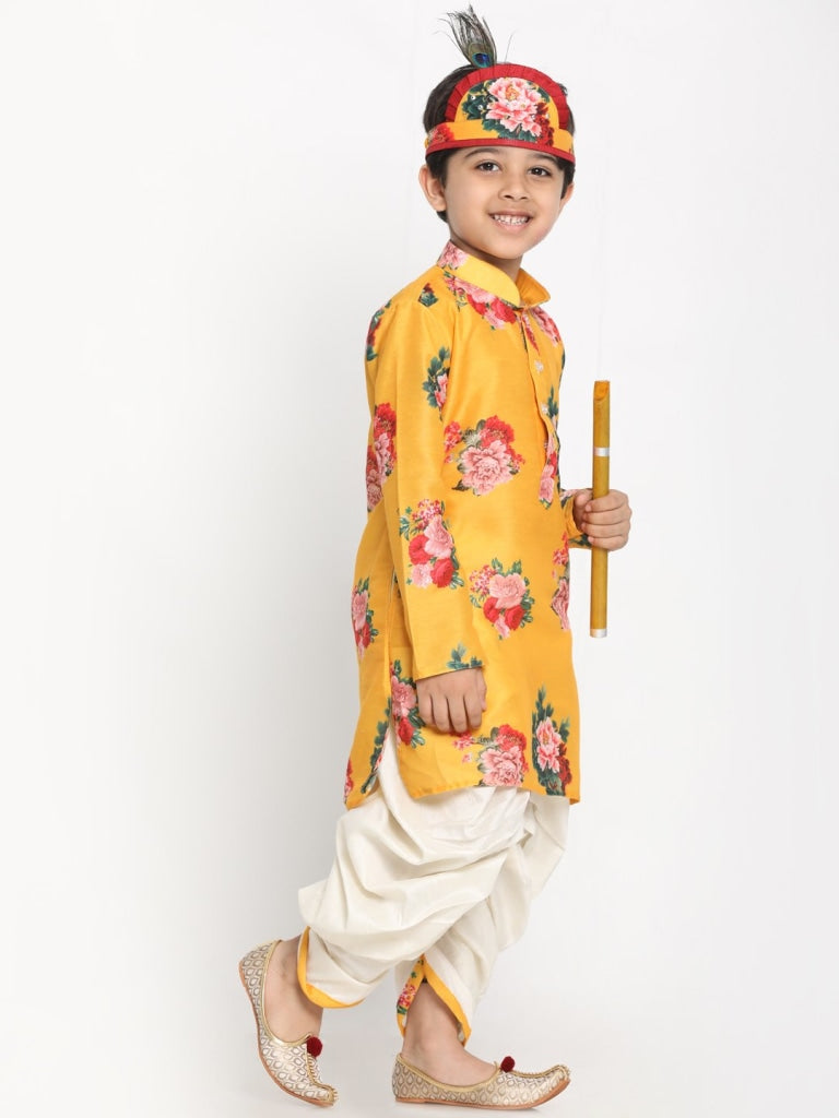 Floral Kurta and Dhoti Set - Yellow