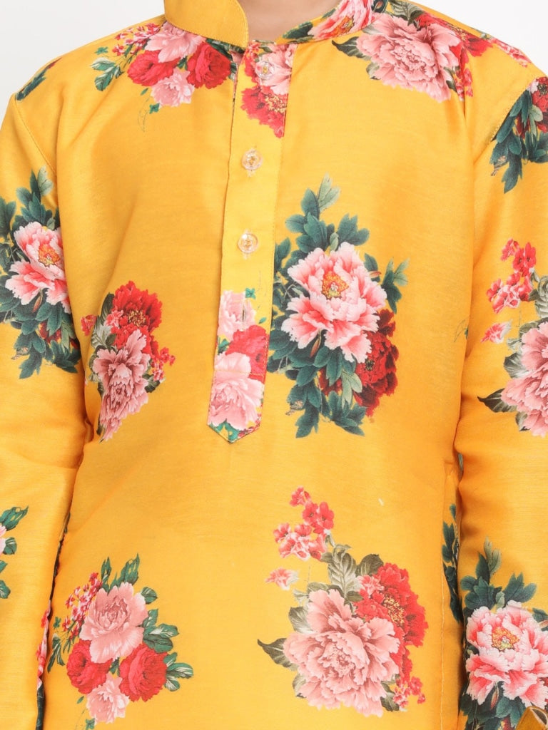 Floral Kurta and Dhoti Set - Yellow