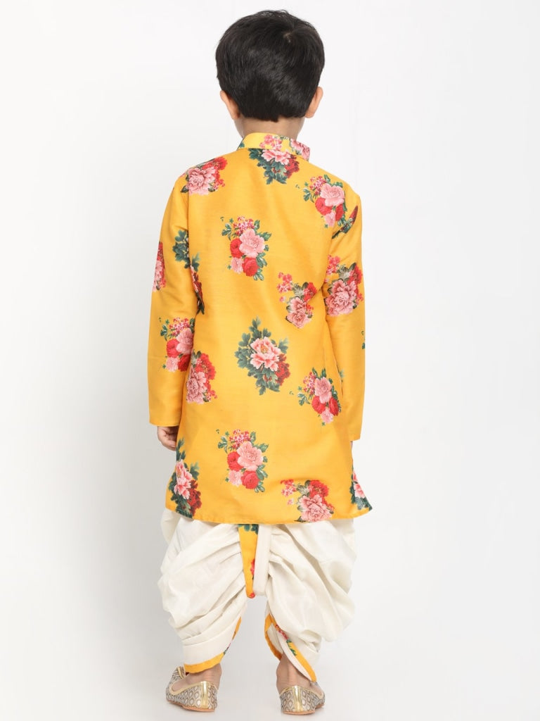 Floral Kurta and Dhoti Set - Yellow