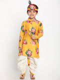 Floral Kurta and Dhoti Set - Yellow