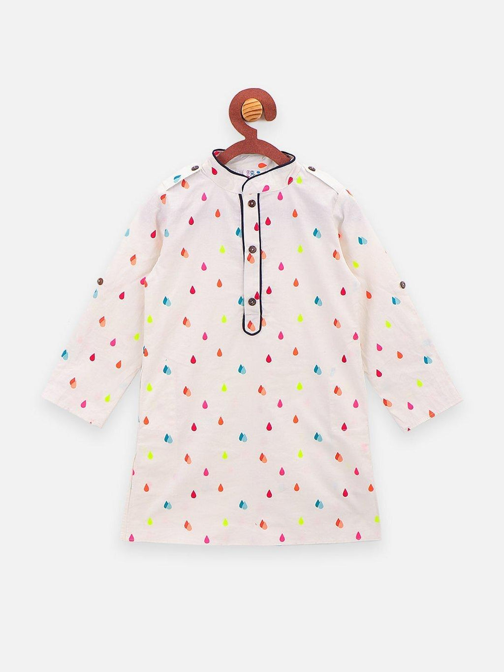 Droplets Print Kurta Pajama Set - Off-White & Navy Blue - AALAM