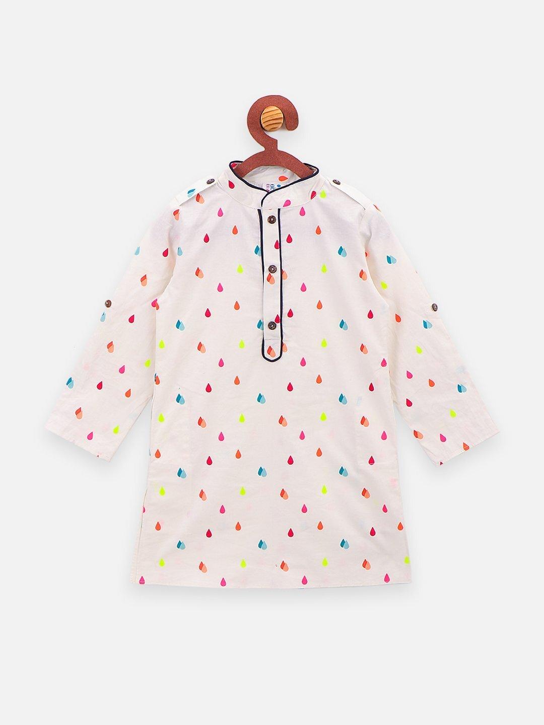 Droplets Print Kurta Pajama Set - Off-White & Navy Blue - AALAM