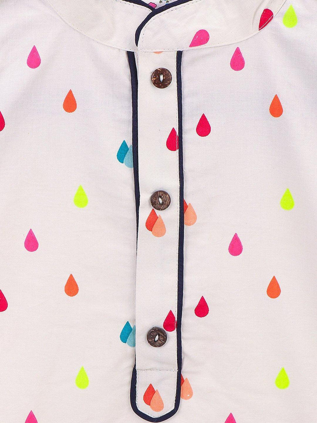Droplets Print Kurta Pajama Set - Off-White & Navy Blue - AALAM
