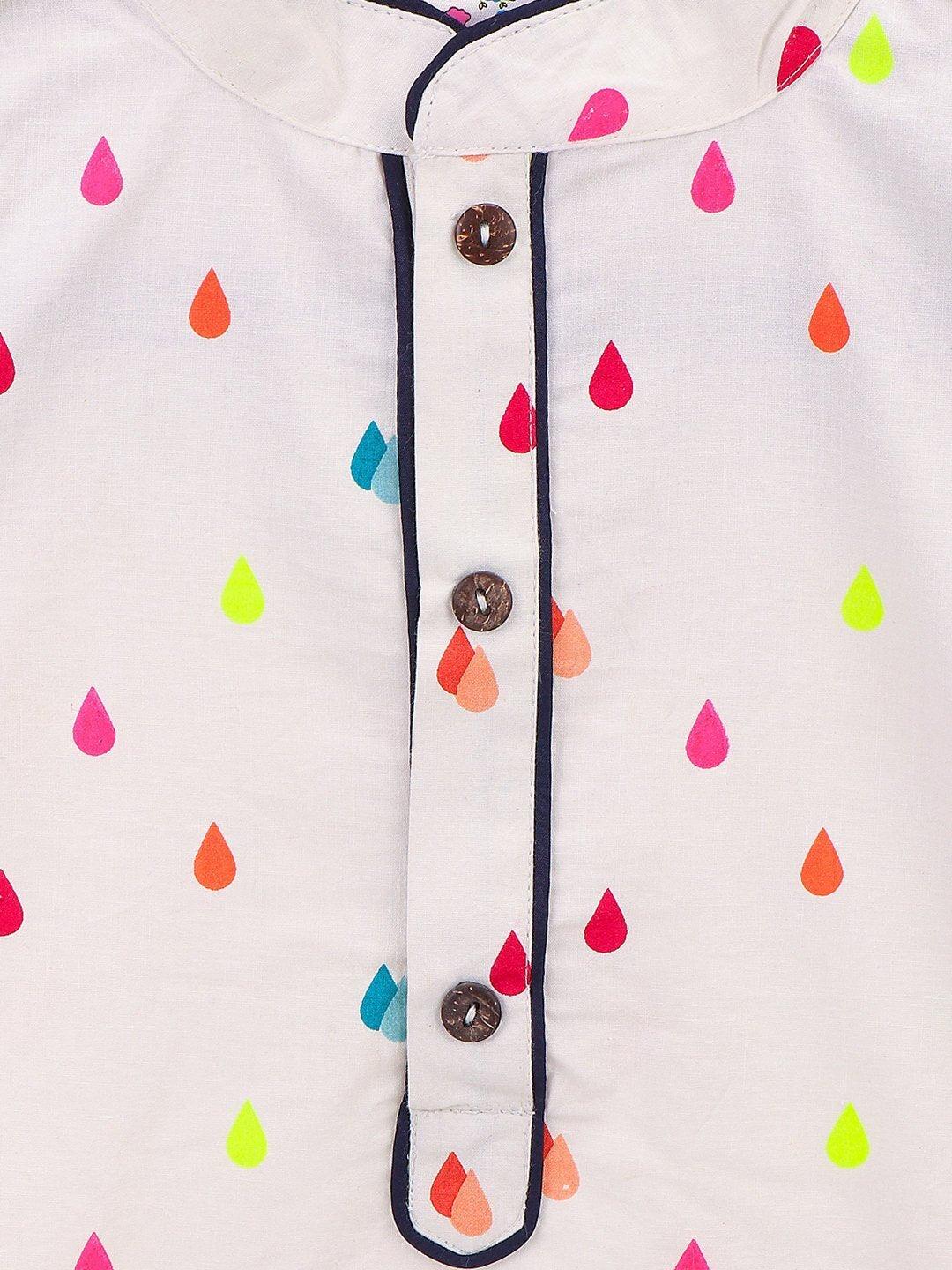 Droplets Print Kurta Pajama Set - Off-White & Navy Blue - AALAM