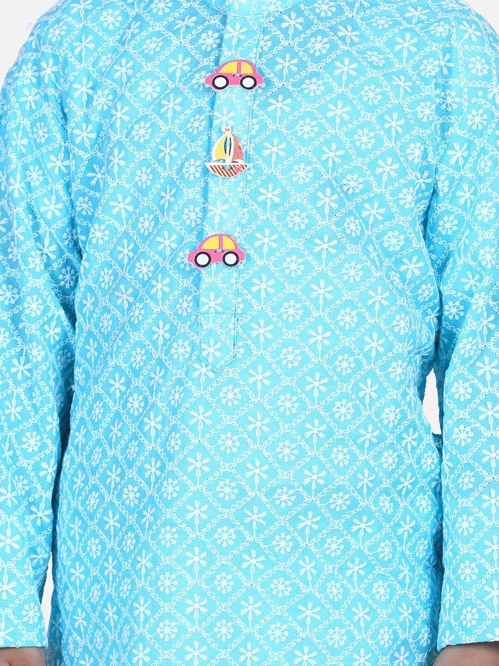 White Thread Chikankari Pyjama Set - Blue (2 Piece Set)
