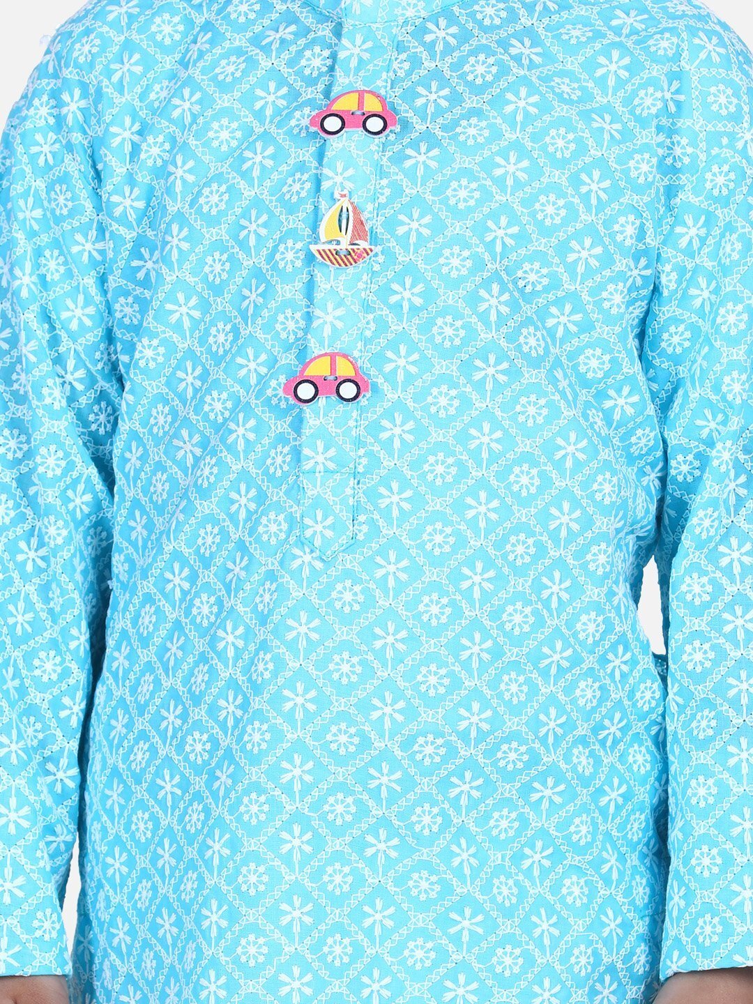 White Thread Chikankari Pyjama Set - Blue (2 Piece Set)