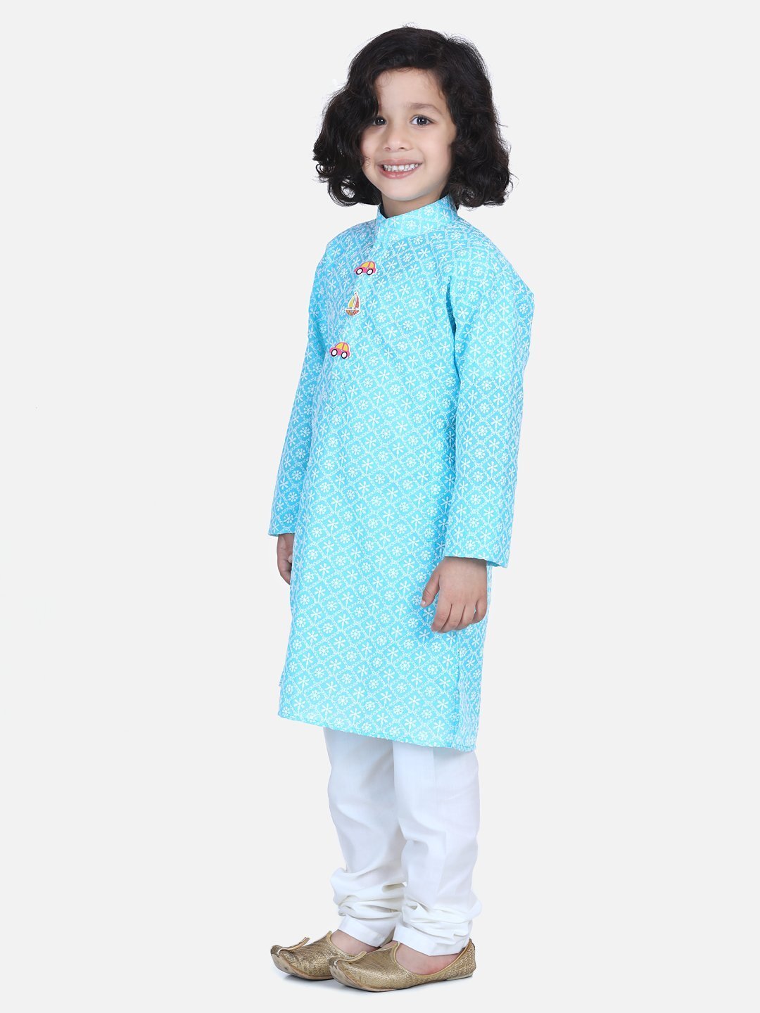 White Thread Chikankari Pyjama Set - Blue (2 Piece Set)