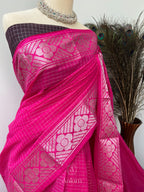 Silver Zari Sungudi Saree - Pink