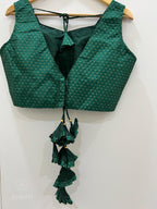 Jacquard Banarasi Sleevless Blouse - Bottle Green