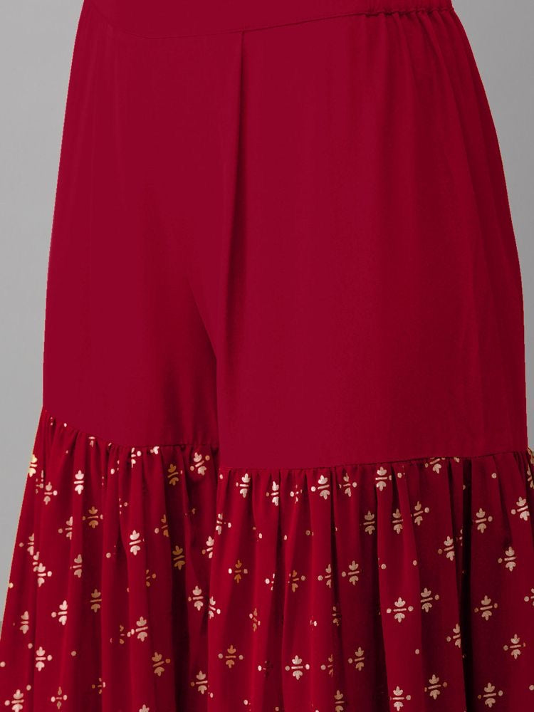 Kurthi Sharara Set - Maroon & Gold