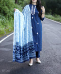 Liya - Embroidered Cotton Kurta Pant Set - Dark Blue