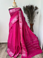 Silver Zari Sungudi Saree - Pink