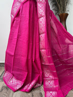 Silver Zari Sungudi Saree - Pink
