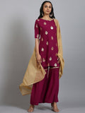 Poly Crepe Kurti With Sharara And Beige Dupatta