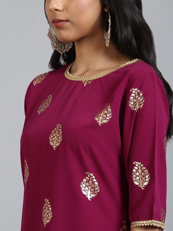 Poly Crepe Kurti With Sharara And Beige Dupatta